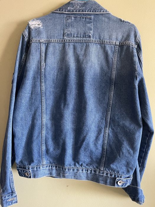 Geaca blugi Zara cu stikere albastra marimea M L 40 42