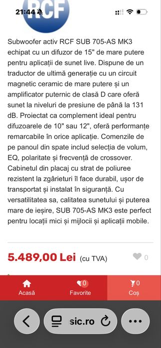 Vand Doi Basi si Top Active RCF/Impecabile/Garantie!
