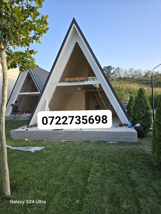 Casă  din lemn ,cabana A frame din lemn uscat .60 mp.
