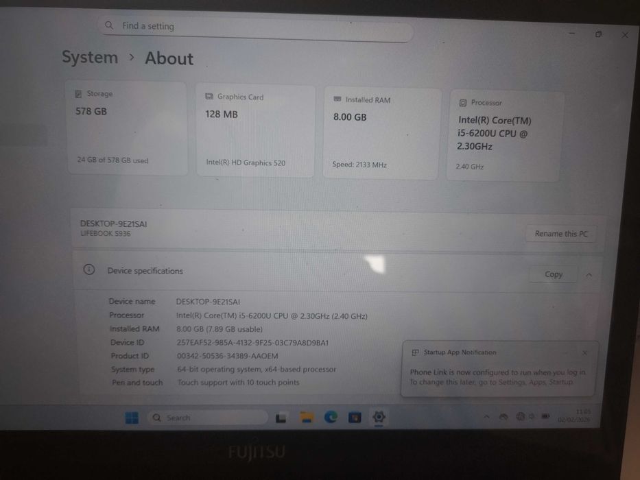 Fujitsu lifebook s936 win 11