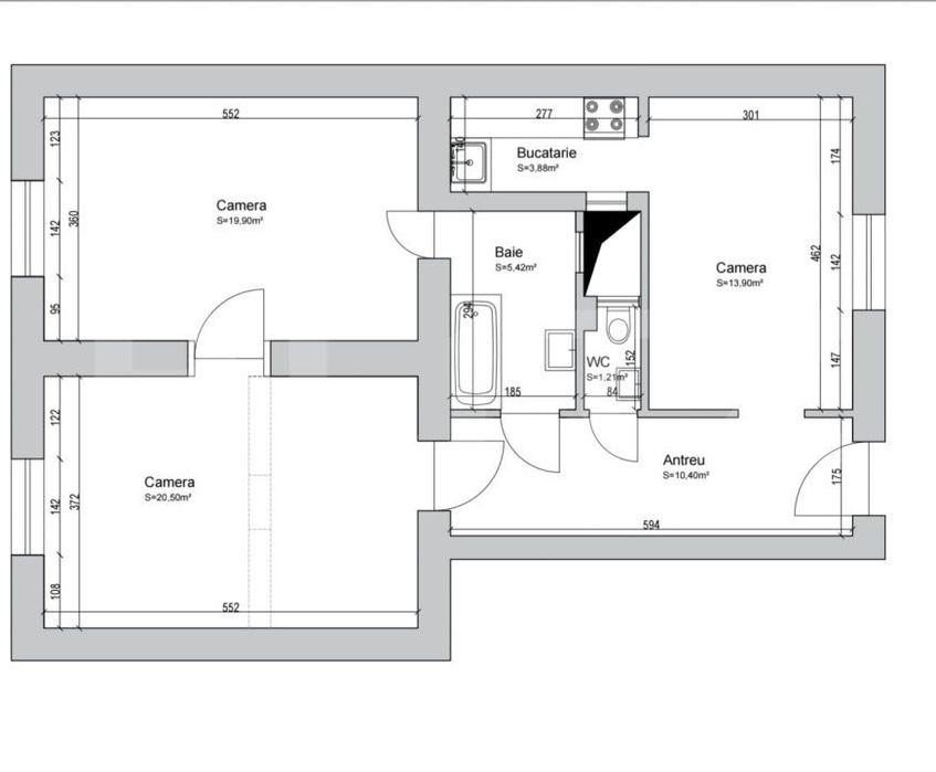 Apartament 3 camere, 75.25 mp, zona Semicentrala