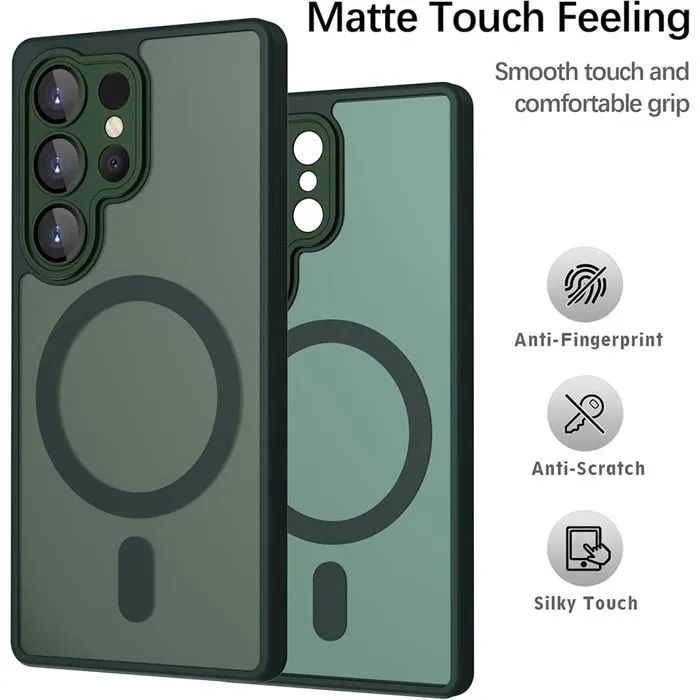 Матов magsafe кейс за samsung galaxy s26 ultra - тъмно зелен - със защ