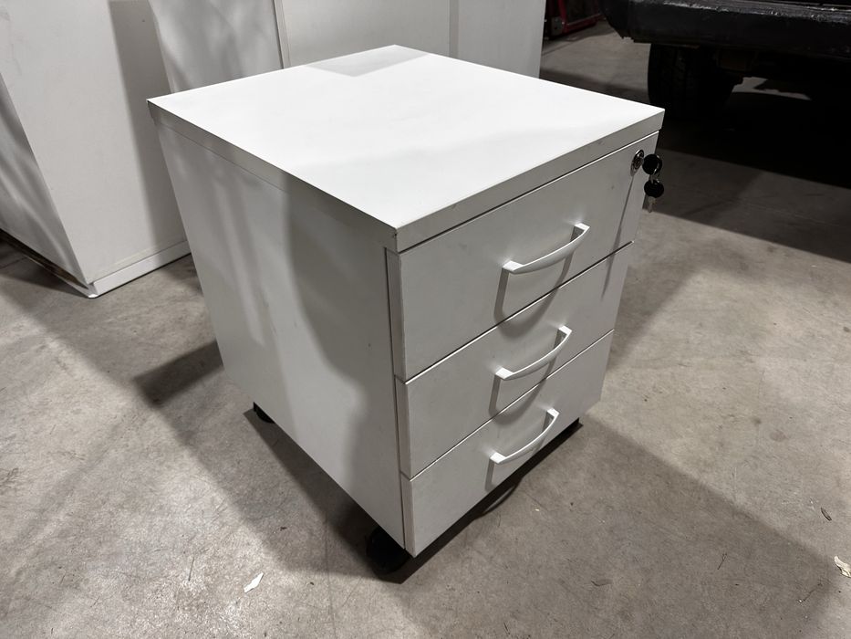 Офис контейнер с 3 чекмеджета – бял, на колелца (ORT)