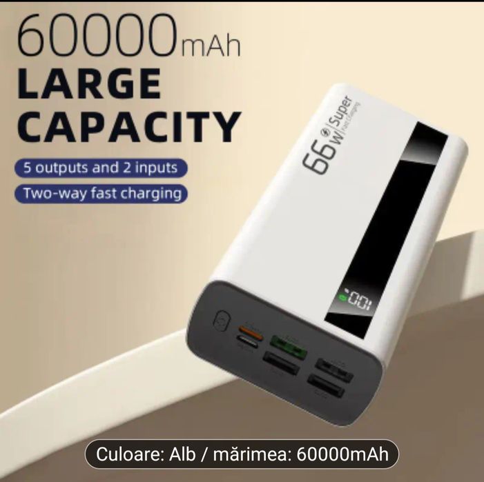 60000 mAh- Baterie externa super rapidă pentru Apple,Android...