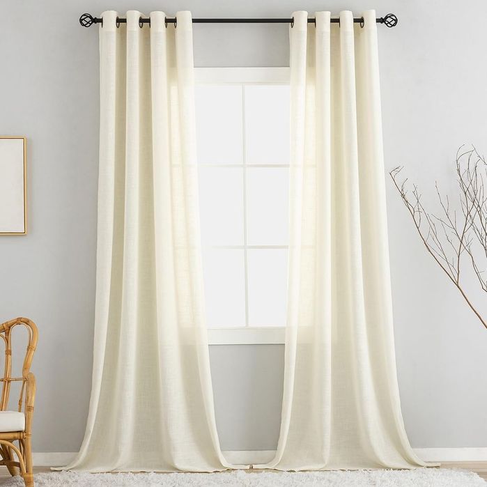 Set 2 Perdele Aspect In Crem 260x140 cm cu Inele Tip Linen
