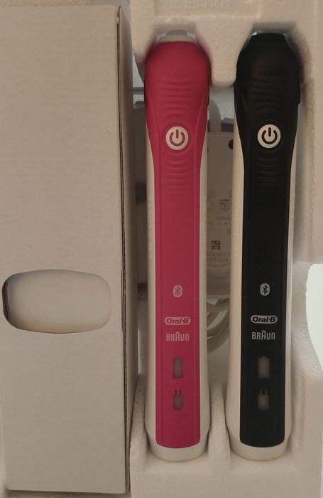 Set 2 Periute de dinti electrica ORAL-B Smart 4 4900, 40000 pulsatii/min, Curatare 3D, 3 programe, 2 capate, roz/negru