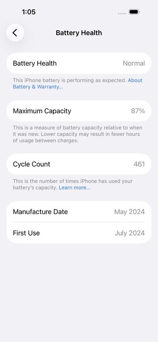 15 pro 128gb 87 yomkost