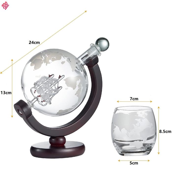 Подарък с характер / стъклен глобус декантер със стойка и чаши /