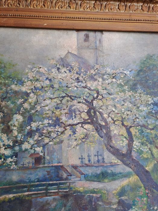 tablou vechi pictura pe panza 89/77 cm semnat