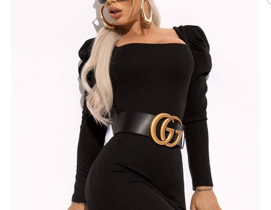 Curea lata talie Gucci, logo metalic auriu,Italia