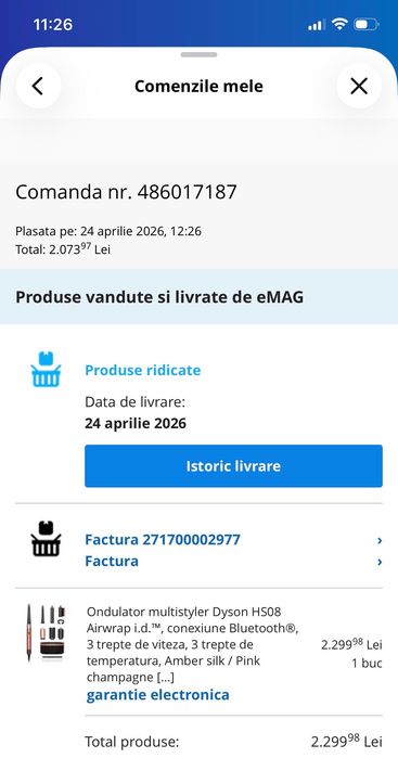 Vand Dyson HS08 Airwrap i.d, conexiune bluetooth, 3 trepte de viteza, 3 trepte de temperatura, Amber Silk