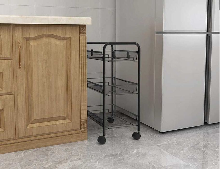 Etajera metalica pe roti cu 3 nivele Raft organizator tip carucior