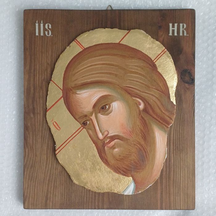 Frescă pictată,  Iisus Hristos, pe panou de lemn, aur 22K