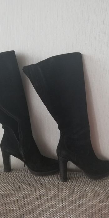 Cizme negre inalte dama piele intoarsa Manas lea Foscati italia