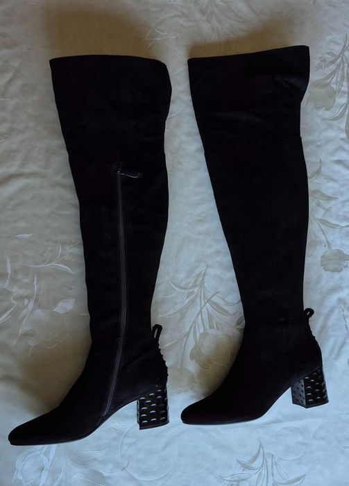 Cizme damă Alesya peste genunchi, piele naturală, negre, mărimea 40, noi în cutie