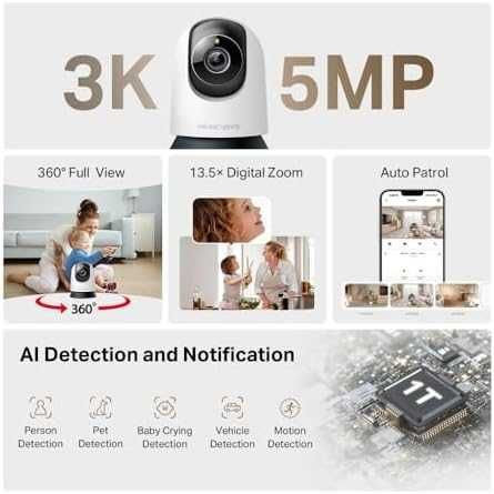 Нова MERCUSYS MC230 3K 5MP WiFi камера 360° AI нощно виждане за дом
