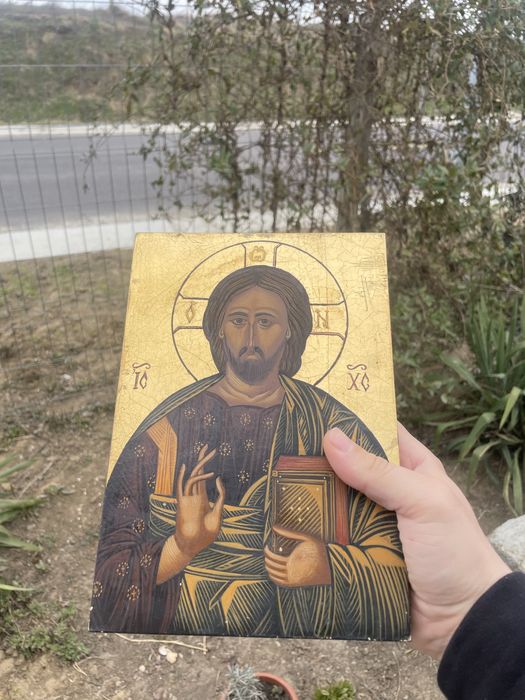 Icoană pictată pe lemn cu mântuitorul Iisus Hristos