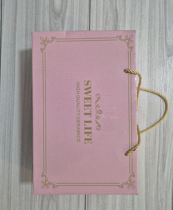 Set cana ceramica cu incalzire scris auriu Lucky 350 ml roz