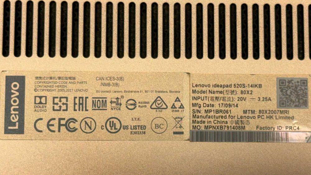 Placă de bază Lenovo IdeaPad 520S-14IKB (80X2) + i5-7200U + 4GB RAM + SSD NVMe 128GB + HDD 1TB