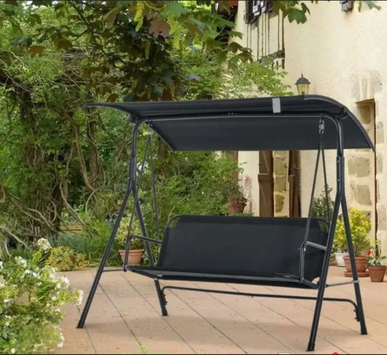 Градинска люлка със сенник черна Триместна