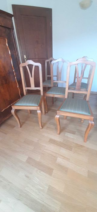 Set masa+6 scaune Biedermeier, radacina de nuc, reconditionat, an 1900
