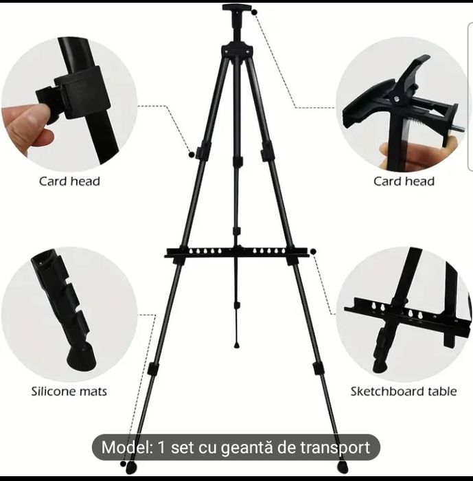 Șevalet din metal pliabil cu geantă de transport
