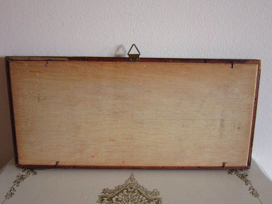 cadou rar tablou mic pictură în ulei scenă rurală Danemarca anii'50