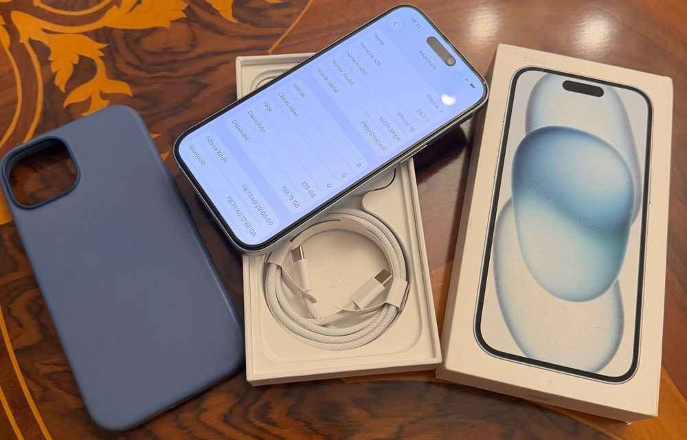 Iphone 15 Blue 128gb full box cu toate accesoriile noi 87% stare sanat