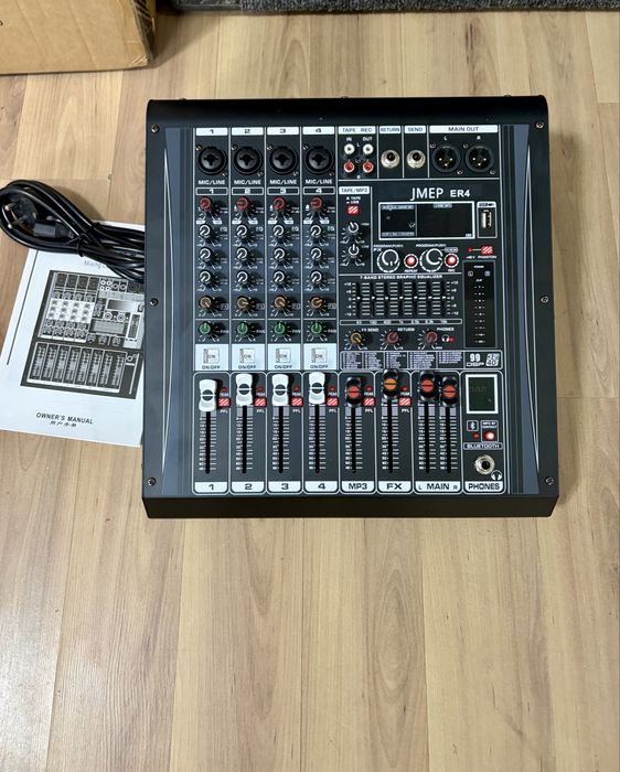 Новый активный микшерный пульт 4 канальный, мощность 600+600 ватт