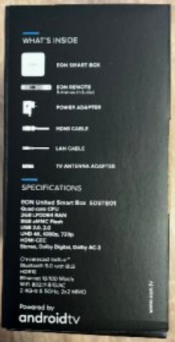 TV Box "EON", Android 12, Wi-Fi,  2x8Gb, Google Play;