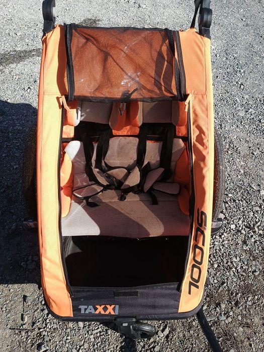 TaXXi Scool 2 Buggy Remorcă bicicletă portocalie  2 copii