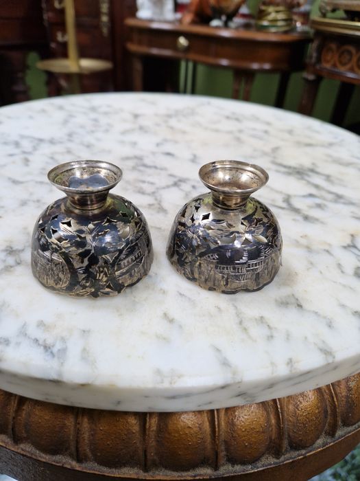 Чифт страхотни антикварни сребърни зарфове