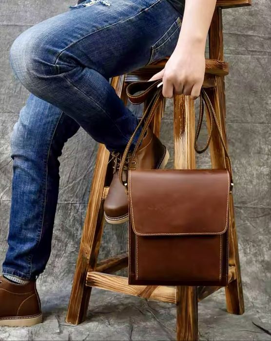 Мъжка луксозна кожена винтидж чанта /Crazy Horse* Кафява естест. кожа!