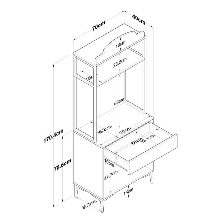 Кът за кафе Puzzle-home 3123, С осветление, Кухненски шкаф, 70х40х170