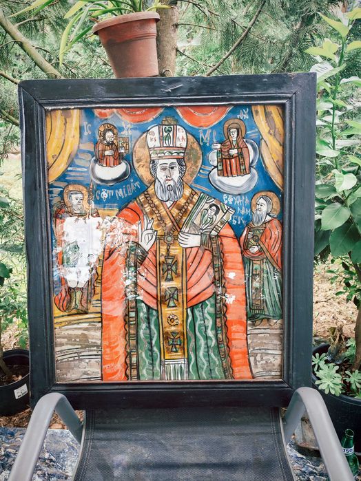 Icoană veche pe glaja (sticlă), secolul XIX, 61x51 cm, Școala Șcheii Brașovului / Țara Oltului