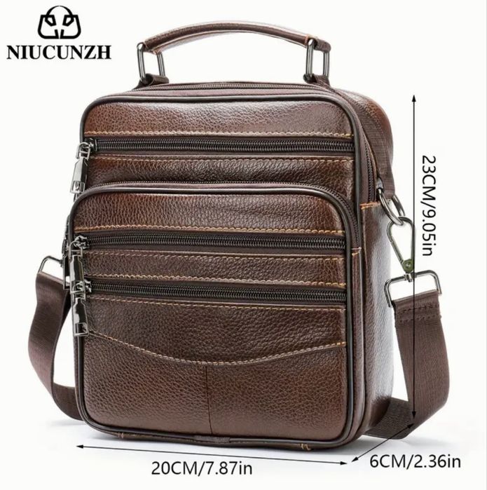 Мъжка класическа кожена чанта/Черна и Кафява естест. кожа -9% Промоция