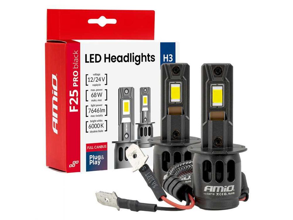 Set Doua Becuri Led Cu Canbus F25 PRO BLACK H3 / 68W / 12-24V / AMIO