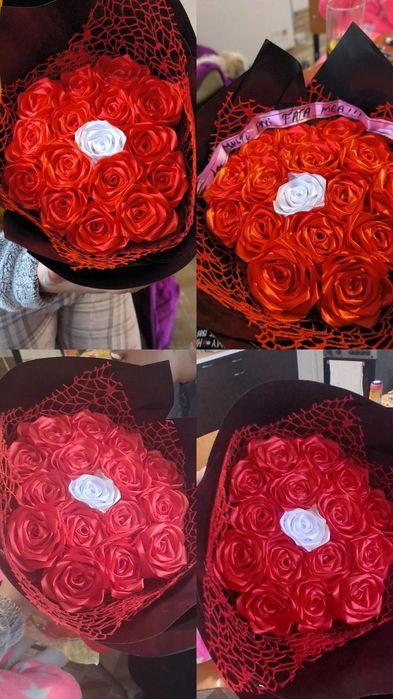 Buchet trandafiri din satin