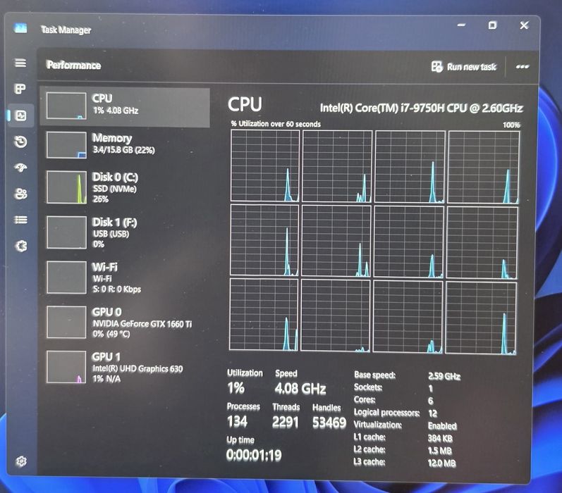 Laptop gaming 144Hz i7 9750H 16GB RAM GTX 1660TI NVMe 500GB