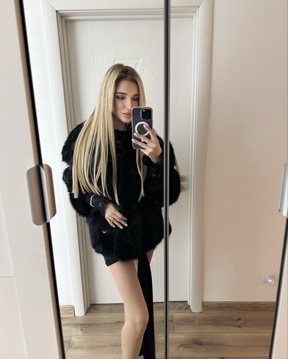 Пухкаво палто в черен цвят