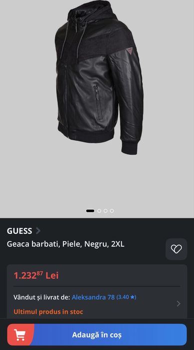 Geaca Guess barbati, Piele, Negru