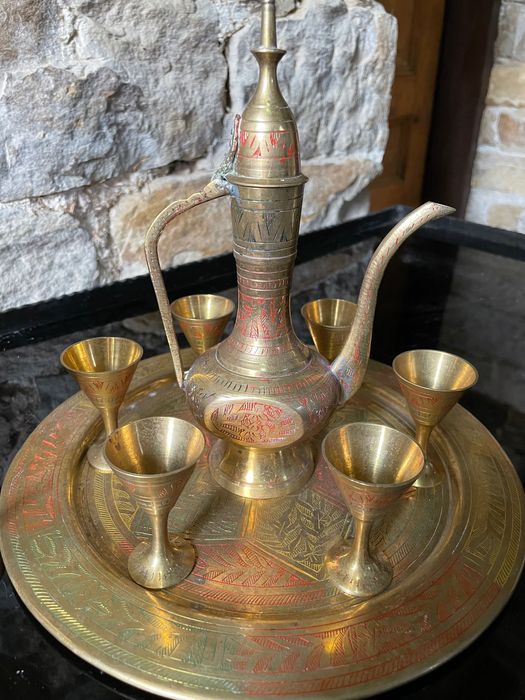 Сервиз антика пълен комплект - 6 чаши, кана, свещник и поднос