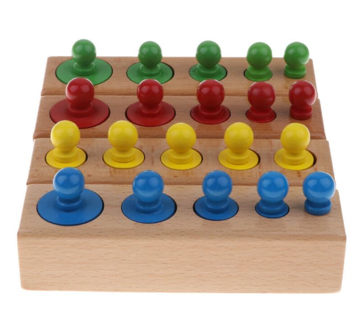 НАМАЛЕНИЯ ! Монтесори Дървени цветни цилиндри - теглилки с дръжки 4в1