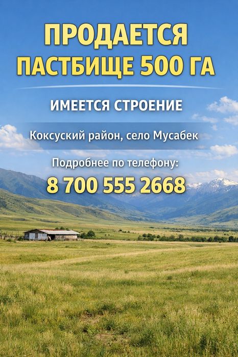 Продается пастбище 500 га