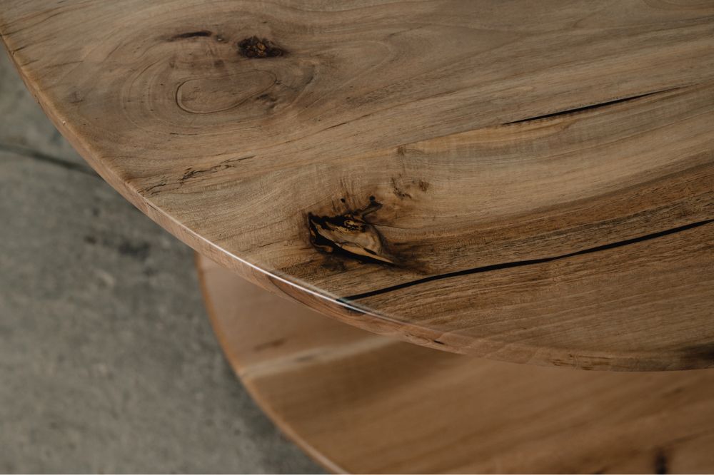 Masă rotundă lemn masiv, nuc și stejar