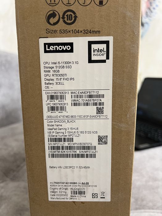 Lenovo ideapad gaming 3 15IHU6