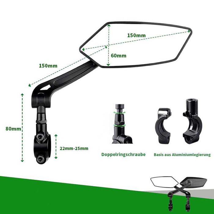 Луксозен комплект странични огледала за велосипед, 150 x 60мм, 360°