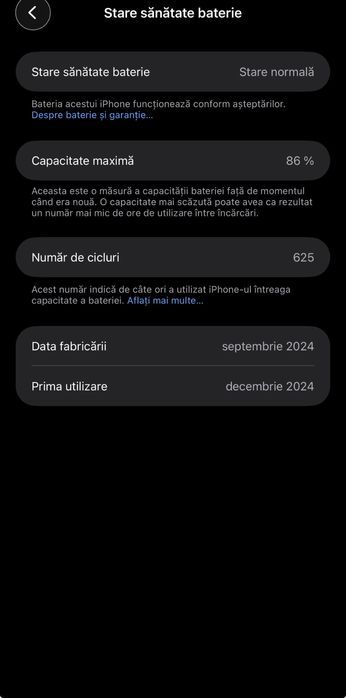 Iphone 16 pro max, stare baterie 86%