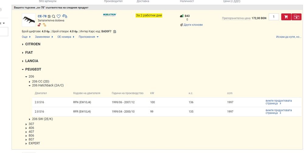 Чисто Нова Бобина Пежо 2.0i 136к.с Фиат,Ланция,Ситроен