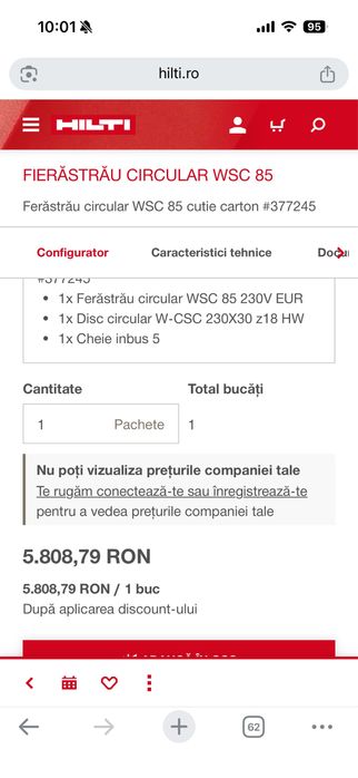Circular HILTI WSC 85, adancime 85mm, fabricatie 08/2025!